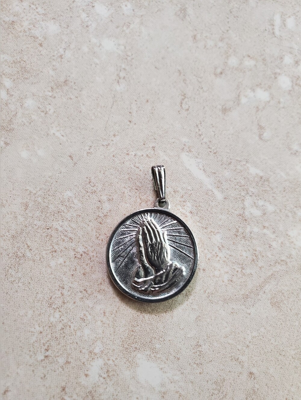 Praying Hands Round Silver Vintage Pendant